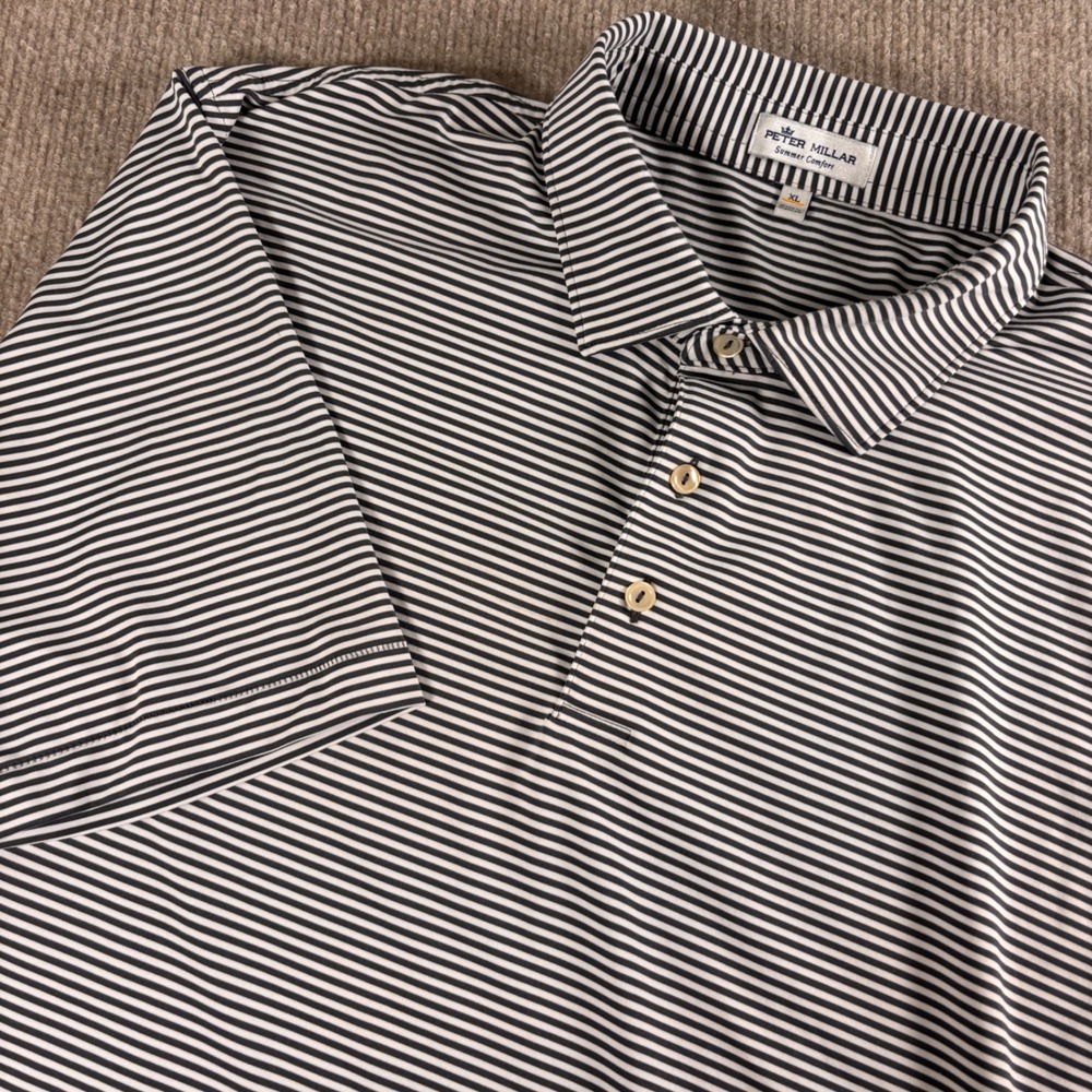 Peter Millar Summer Comfort Gray Striped Performance Polo Men's Size XL EUC